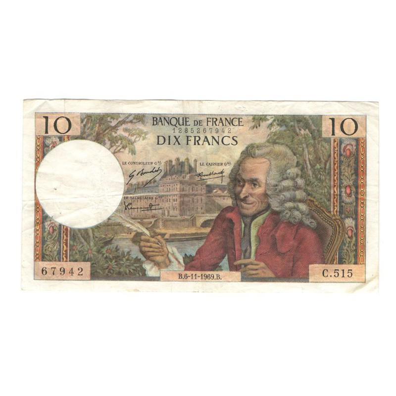10 Francs Voltaire 06/11/1969 TTB  ( 418 )