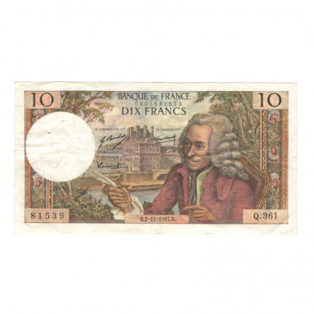 10 Francs Voltaire 02/11/1967 TTB + ( 444 )