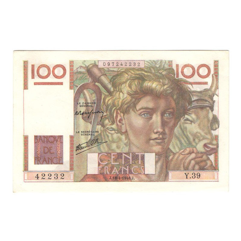 100 Francs Jeune Paysan 18/04/1946 SPL ( 621 )