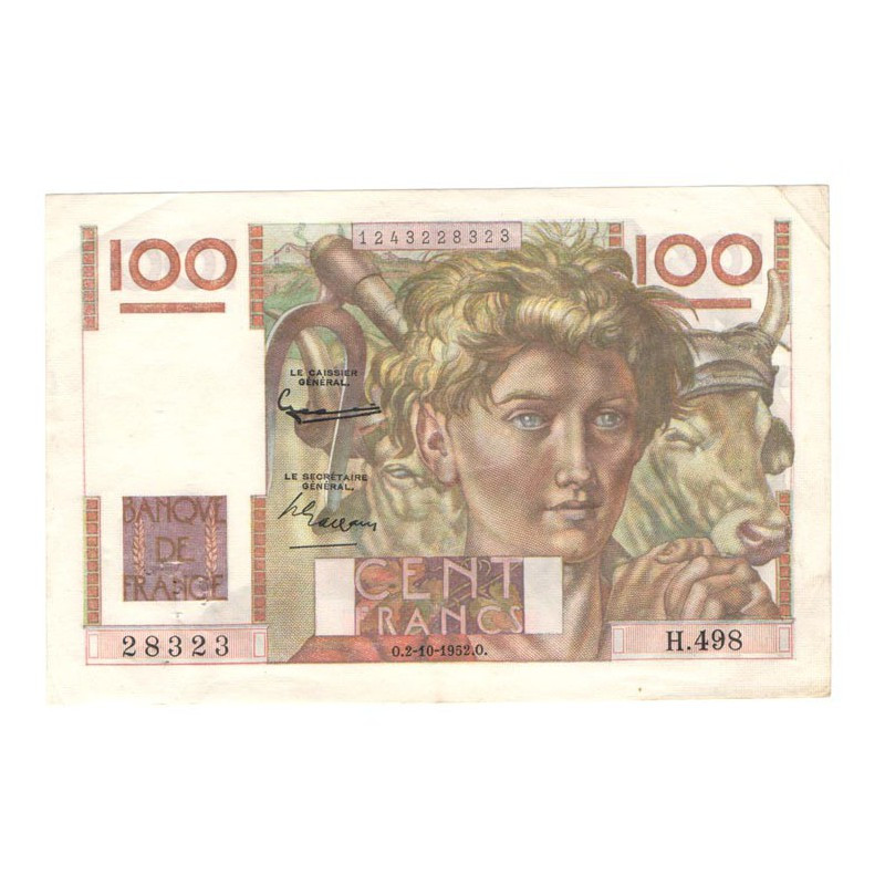 100 Francs Jeune Paysan 02/10/1952 SUP ( 625 )