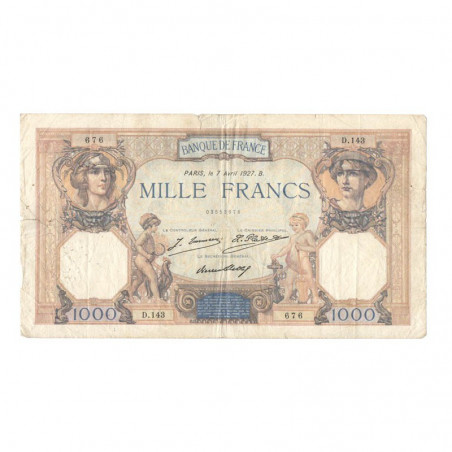 1000 Francs Ceres et Mercure 07/04/1927 TB  ( 683 )