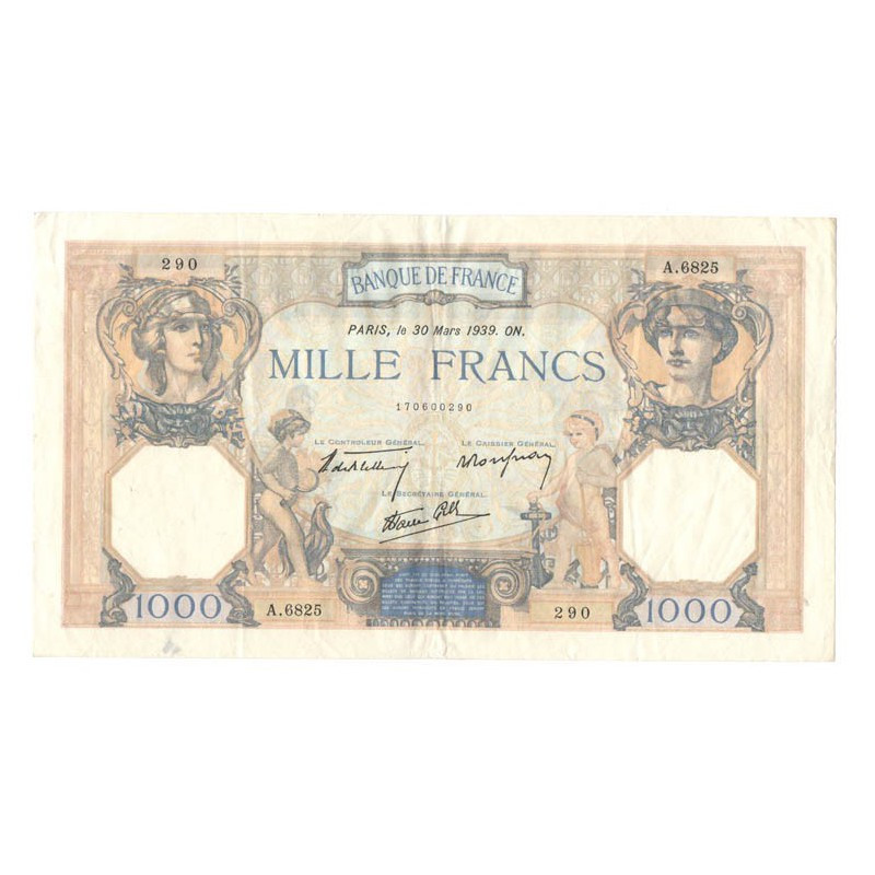 1000 Francs Ceres et Mercure 30/03/1939 SUP-  ( 685 )