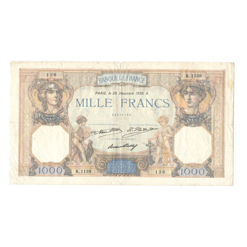1000 Francs Ceres et Mercure  26/12/1930 TB  ( 686 )