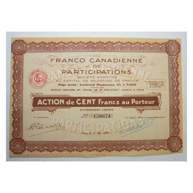 Action ancienne : SA franco Canadienne de participations ( 753 )