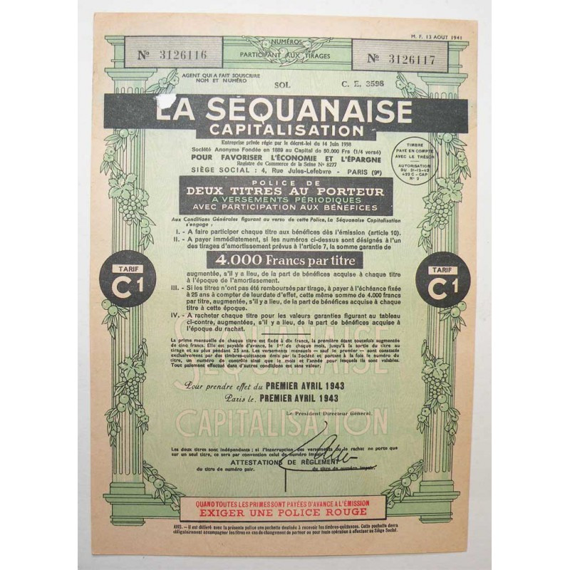 Titre au porteur ancien : SA la sequanaise ( 751 )