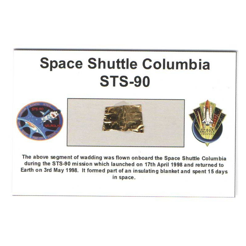 Carte / presentoir avec un fragment Original Nasa STS- 90 ( 008 )