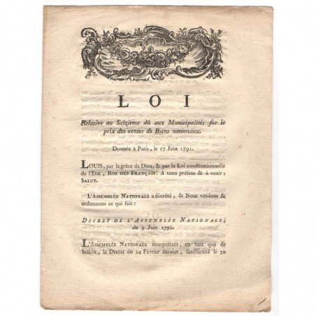 Loi Royale  - Biens nationaux - 1791  - Louis XVI ( 097 )
