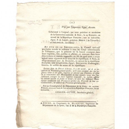 Decret de la convention nationale - Décoration  - 1793  - Louis XVI ( 110 )