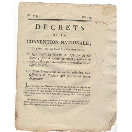 Decret de la convention nationale - biens - 1793  - Louis XVI ( 109)