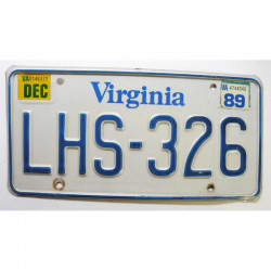 Plaque d Immatriculation USA - Virginia 1989 ( 1275 )