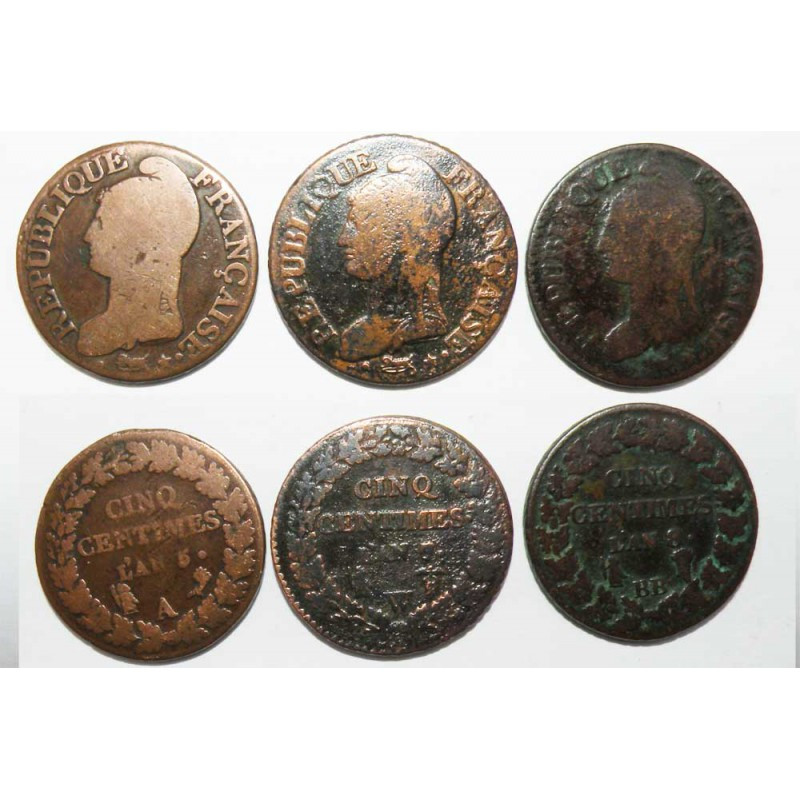 lot de 3 monnaies de 5 Centimes Bronze Dupré ( 041 )