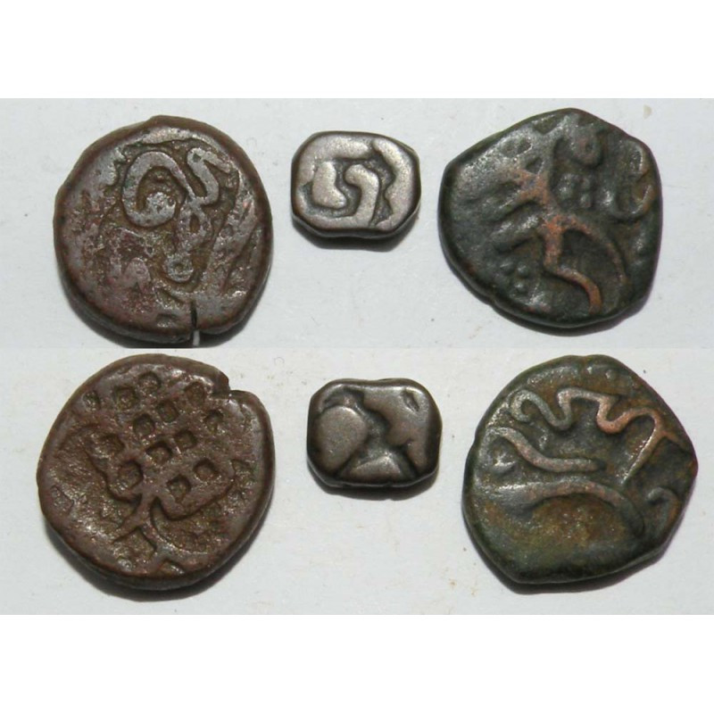 lot de 3 monnaies Anciennes en Bronze Inde ( 015 )
