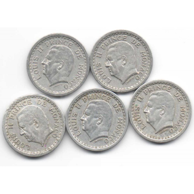 lot de 5 pieces de 1 Franc 1943 Monaco Louis II ( L 007 )