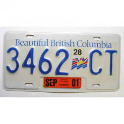 Plaque d Immatriculation Canada British Columbia  avec vignette 2001( 612 )﻿
