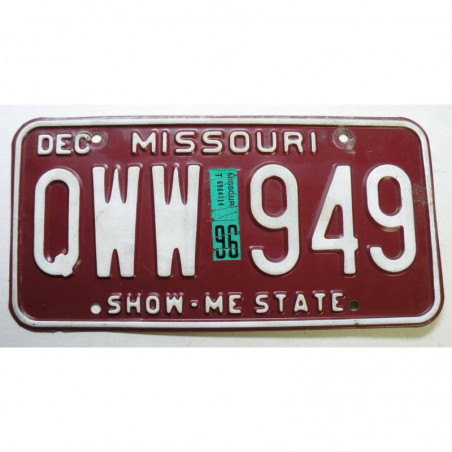 Plaque d Immatriculation USA - Missouri avec vignette 1996  ( 1305 )