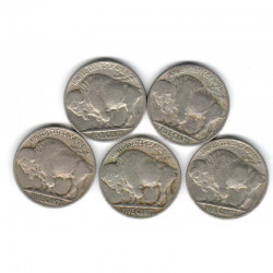 lot de 5 pieces de 5 cents Nickel - USA Buffalo Indian Head 1937 ( 008 )