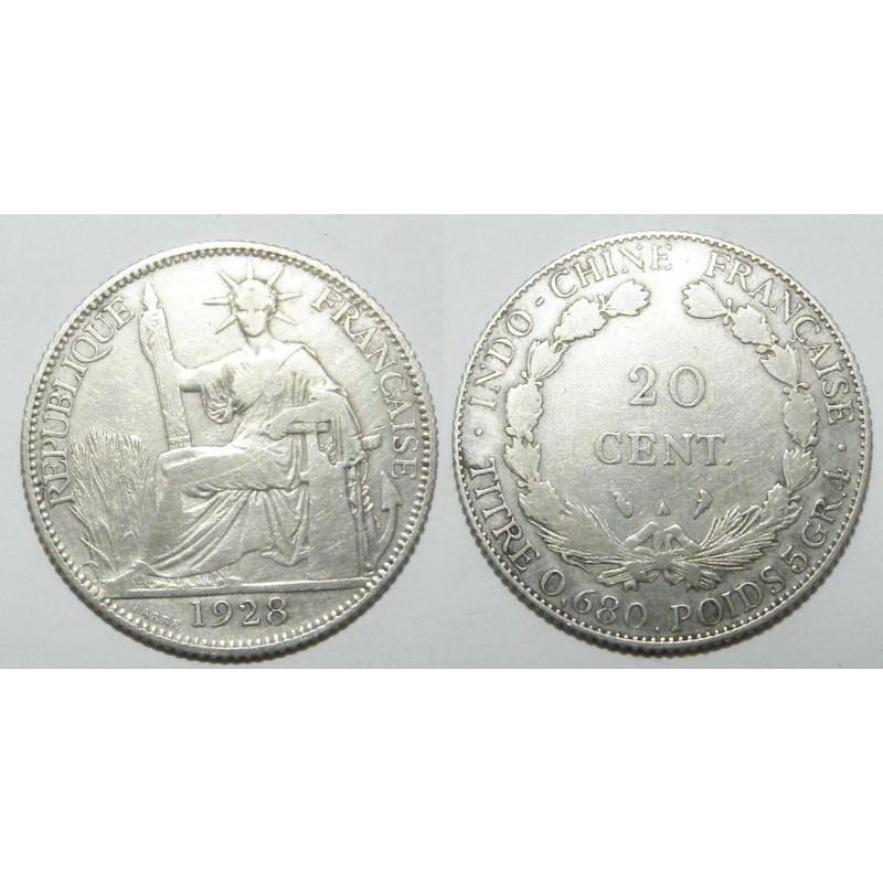 20 centimes  indochine 1928 en argent