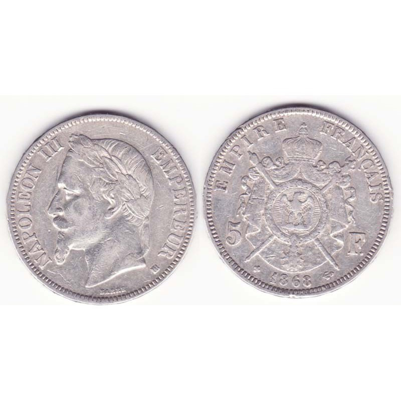 5 francs Napoleon III 1868 BB argent ( 008 )