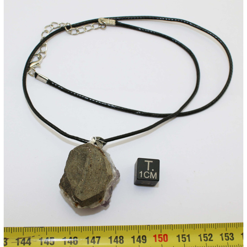 Collier Pendentif Druse D'améthyste Naturelle Du Brésil - 46-50 Cm, Style Bohème