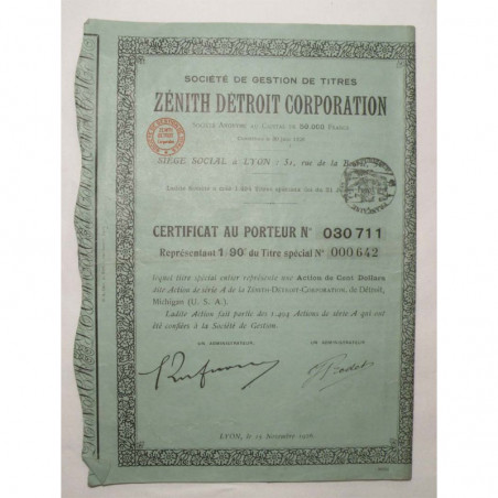 Certificat : Zenith Detroit Corporation ( 638 )
