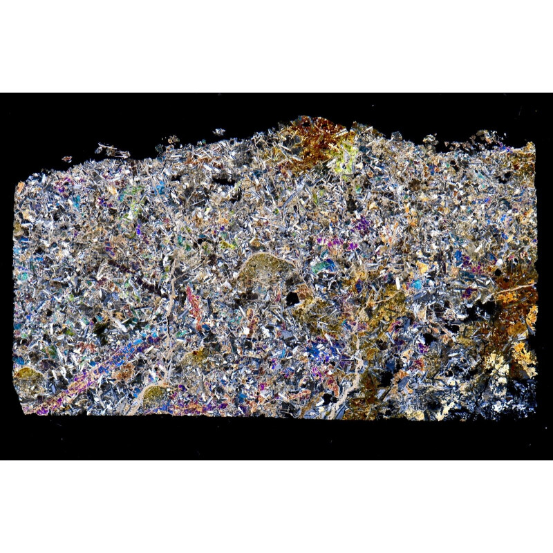 Lame mince de météorite NWA 13787 - Achondrite eucrite (NWA - 031*) Lame mince de météorite NWA 13787 - Achondrite eucrite (NWA - 031*)