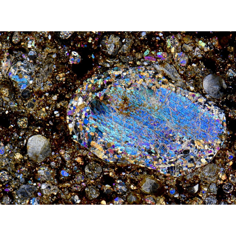 Lame mince de météorite NWA 12009 - Chondrite LL3 (NWA - 041*) Lame mince de météorite NWA 12009 - Chondrite LL3 (NWA - 041*)