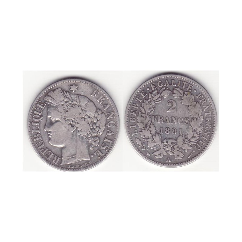 1 piece de 2 francs Ceres Argent 1881 A ( 001 )