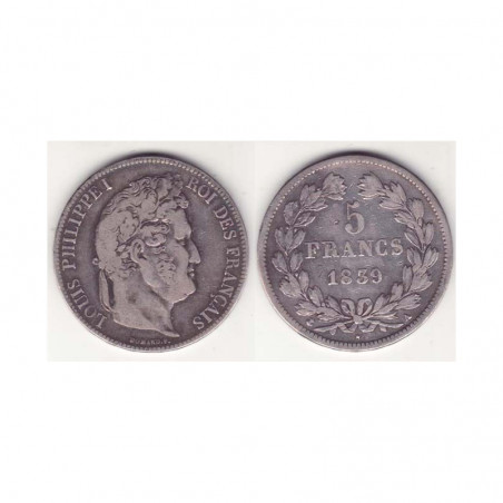 5 francs Louis Philippe 1839 A Argent ( 001 )