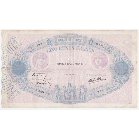 Billet de 500 Francs  Bleu et Rose 29-06-1939 TTB  ( 079* )