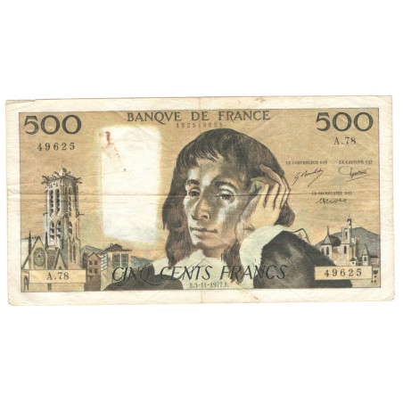 Billet de 500 Francs  Pascal 03/11/1977 TTB ( 196 *)