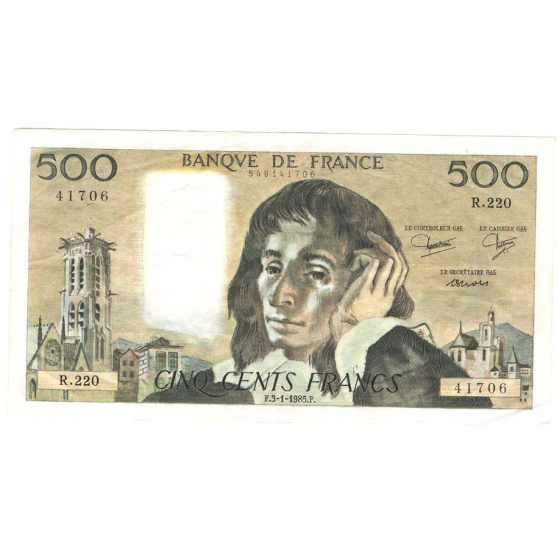 billet de 500 Francs  Pascal 03-01-1985 SUP ( 143* )