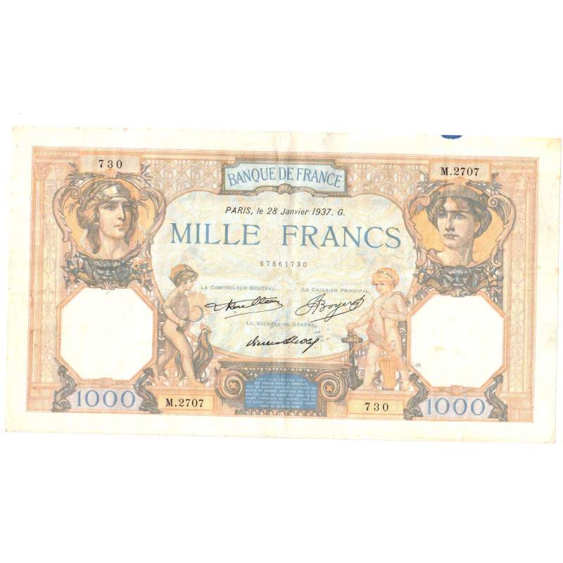 Billet de 1000 Francs Ceres et Mercure 28-01-1937 TTB ( 211* )