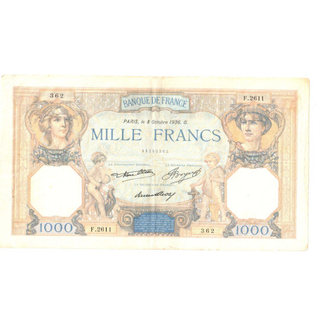 Billet de 1000 Francs Ceres et Mercure 08-10-1936 TTB ( 221* )