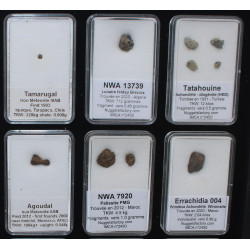 Collection de 18 météorites dans des boites avec un plateau de collection  ( 005 ** )