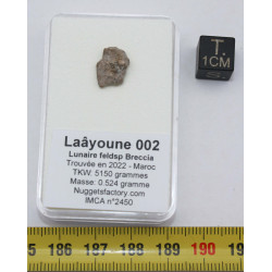 Météorite lunaire Laâyoune 002 dans une boite Feld Breccia (Maroc - 0.254 gramme 058**)