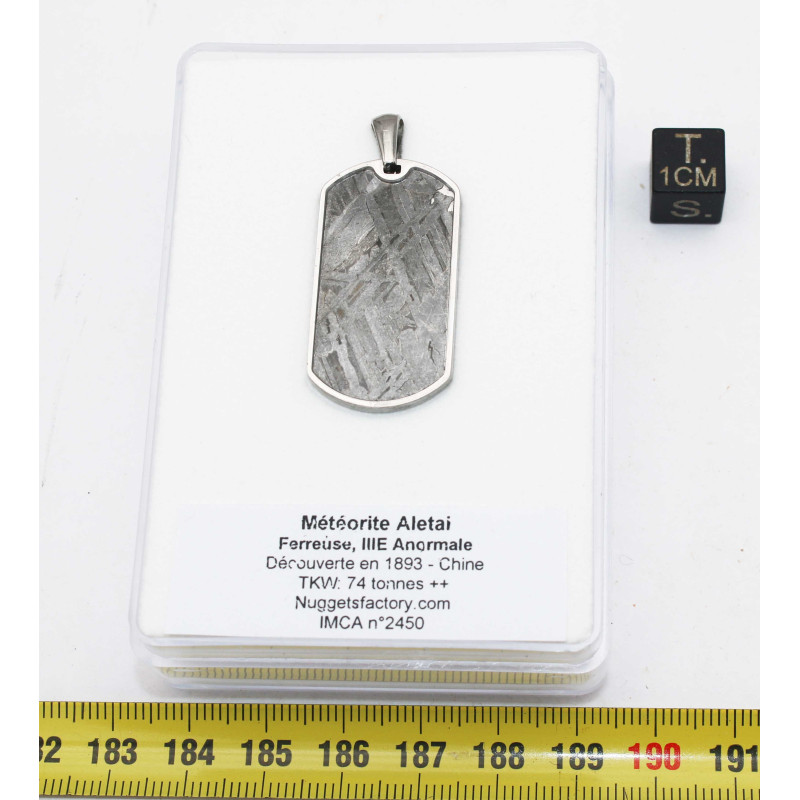 Collier pendentif météorite Aletaï dans une boite avec un cordon en cuir (Chine - 039 **)