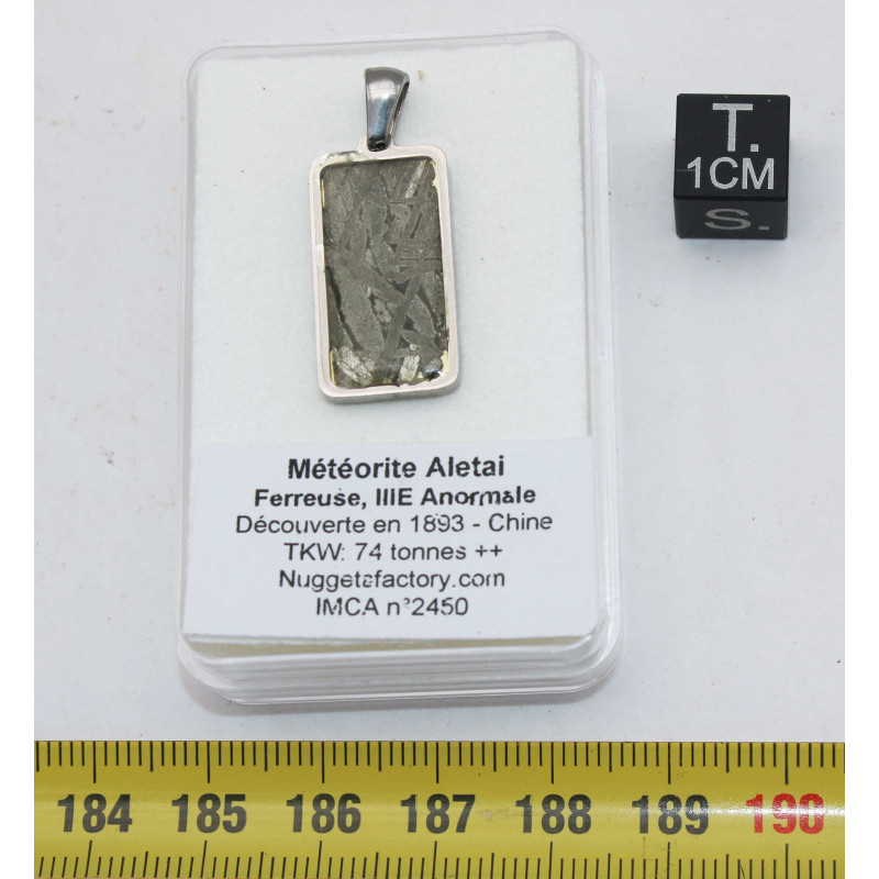 Collier pendentif météorite Aletaï dans une boite avec un cordon en cuir (Chine - 042 **)