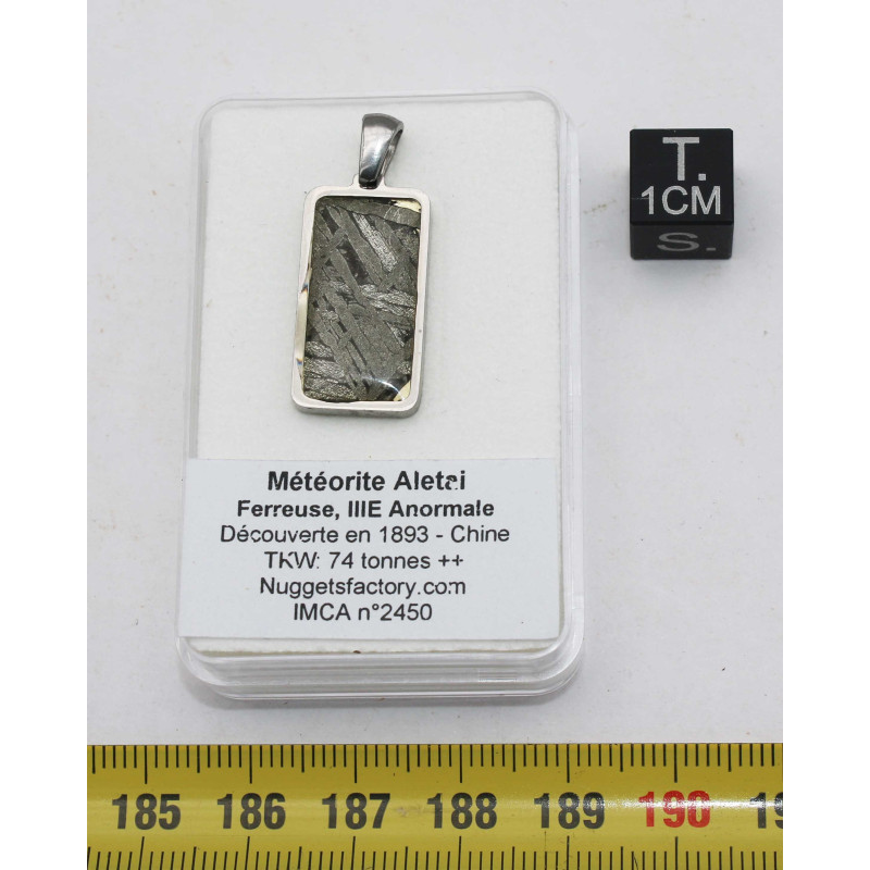 Collier pendentif météorite Aletaï dans une boite avec un cordon en cuir (Chine - 044 **)