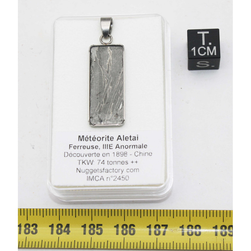 Collier pendentif météorite Aletaï dans une boite avec un cordon en cuir (Chine - 046 **)
