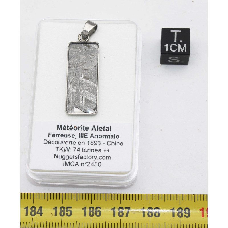 Collier pendentif météorite Aletaï dans une boite avec un cordon en cuir (Chine - 047 **)