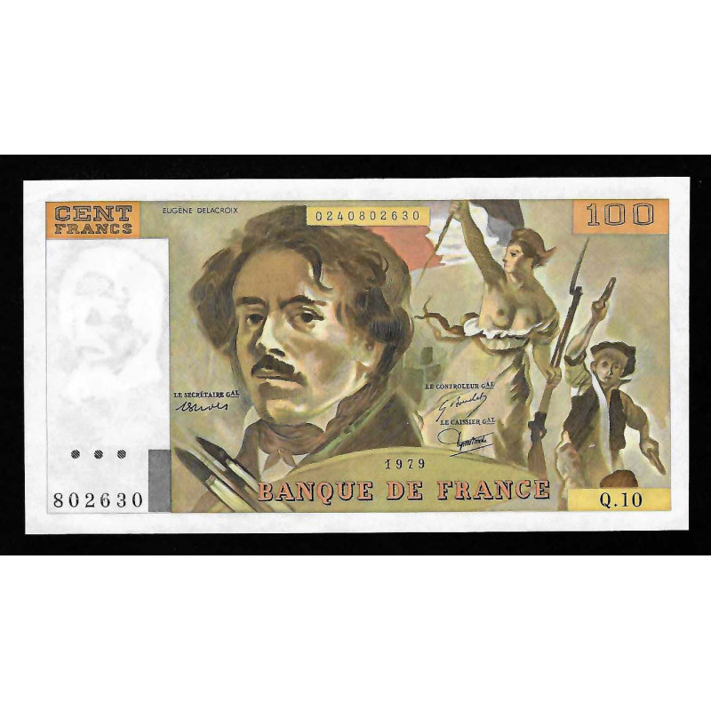 Billet de 100 Francs Delacroix 1979 Q10 Hachure Mixte SPL ( 022 *) Billet de 100 Francs Delacroix 1979 Q10 Hachure Mixte SPL ( 022 *)