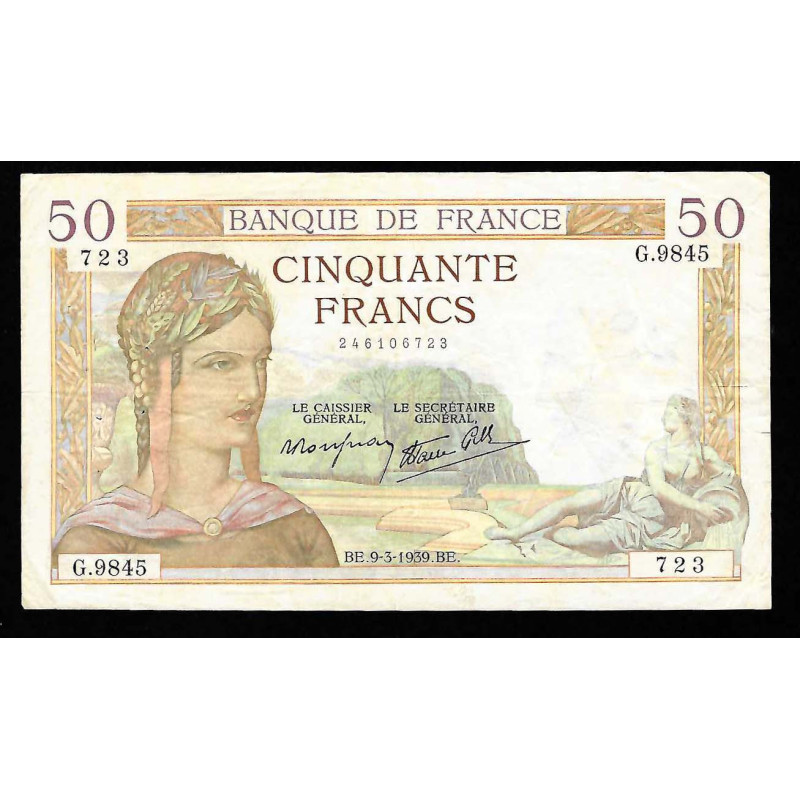 Billet de 50 francs Ceres 09-03-1939 SUP ( 024 *) Billet de 50 francs Ceres 09-03-1939 SUP ( 024 *)