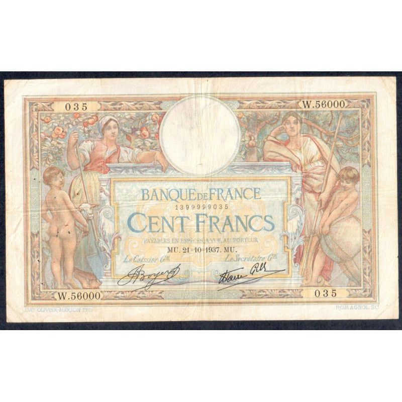 Billet de 100 Francs Merson 21-10-1937 TTB ( 034* ) Billet de 100 Francs Merson 21-10-1937 TTB ( 034* )
