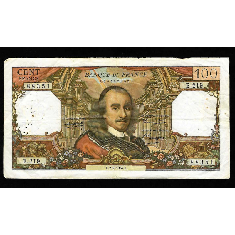 Billet de 100 Francs Corneille 02/02/1967 TTB ( 037* ) Billet de 100 Francs Corneille 02/02/1967 TTB ( 037* )