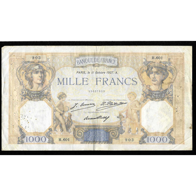 Billet de 1000 Francs Ceres et Mercure 11-10-1927 TB + ( 001 * )