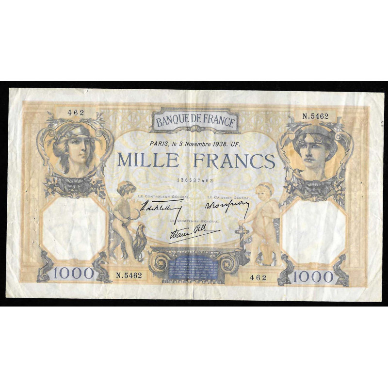 Billet de 1000 Francs Cérès et Mercure 03-11-1938 SUP - ( 232 * ) Billet de 1000 Francs Cérès et Mercure 03-11-1938 SUP - ( 232 * )