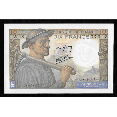 Billet de 10 Francs Mineur 19/11/1942 SPL + ( 004 * )