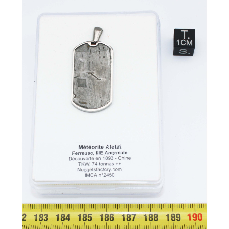 Collier pendentif météorite Aletaï dans une boite avec un cordon en cuir (Chine - 048 **)