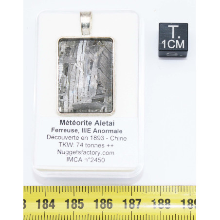 Collier pendentif météorite Aletaï dans une boite avec un cordon en cuir (Chine - 053 **)