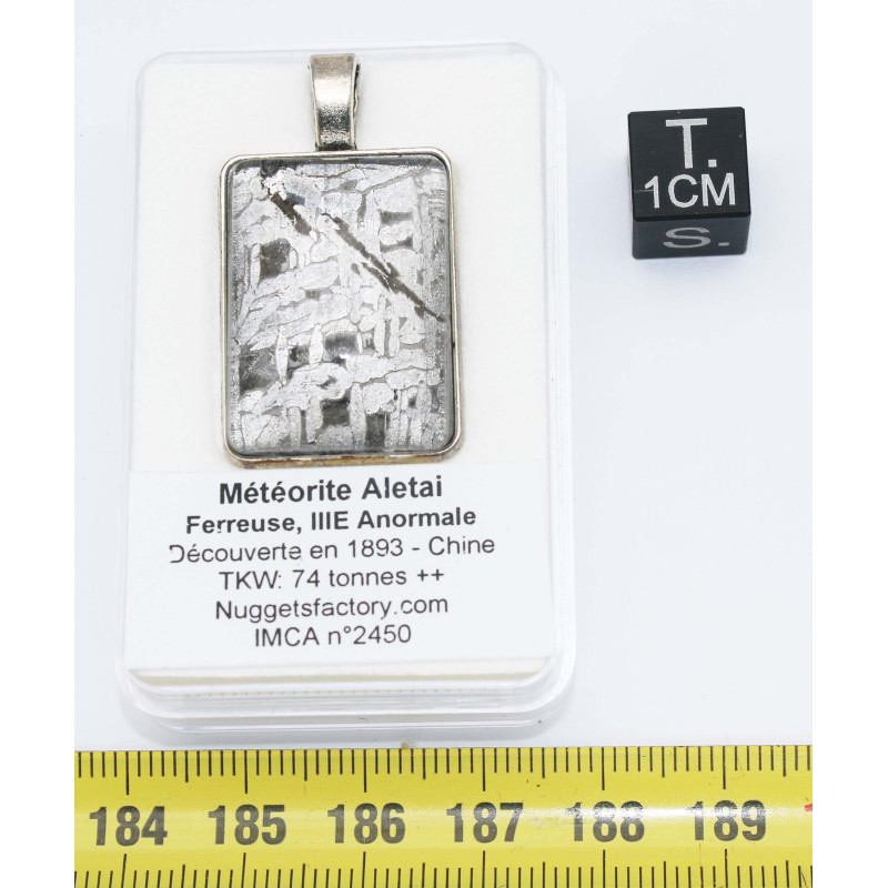 Collier pendentif météorite Aletaï dans une boite avec un cordon en cuir (Chine - 055 **)